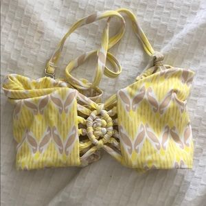 Yellow Frankie’s Bikinis bandeau top with strap